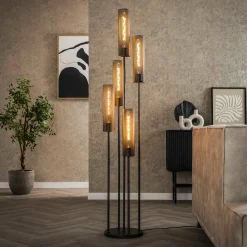 Stoere vloerlamp zwart metaal gaas - Santa Tube Mesh