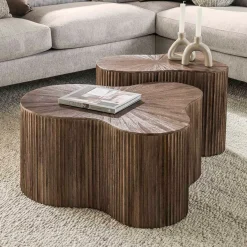Teak salontafelset met ribbels - Giani Maya Teak Shamrock