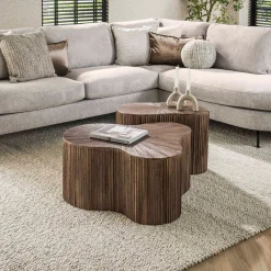 Teak salontafelset met ribbels - Giani Maya Teak Shamrock