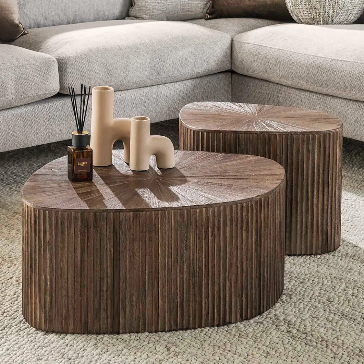 Teak salontafelset met ribbels - Giani Maya Teak Square