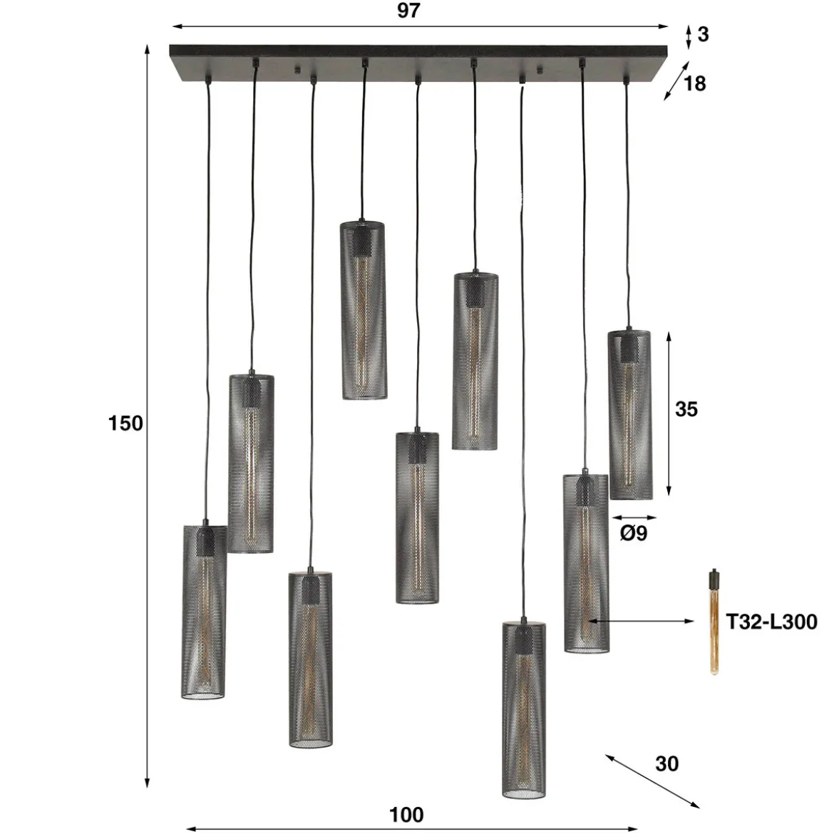 Trapse eettafel lamp metaalgaas zwart - Santa Tube Mesh