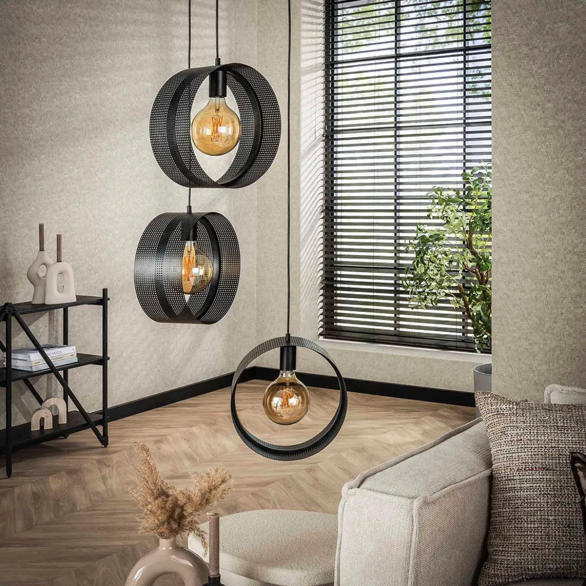 Trapse hanglamp rond metaal gaas - Santa Ring