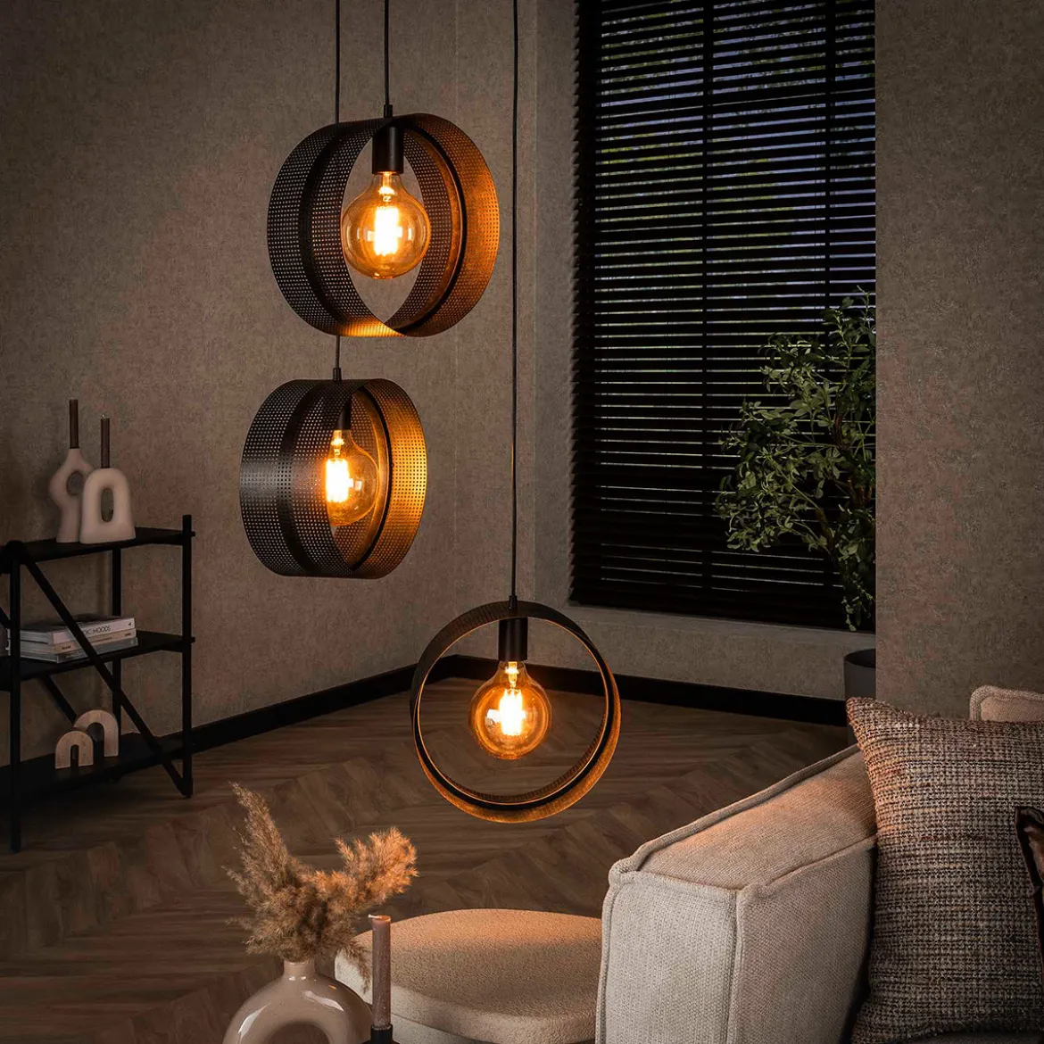 Trapse hanglamp rond metaal gaas - Santa Ring