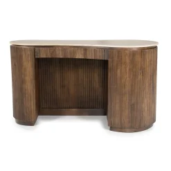 Travertin bureau met ribbel hout - Eleonora Mari
