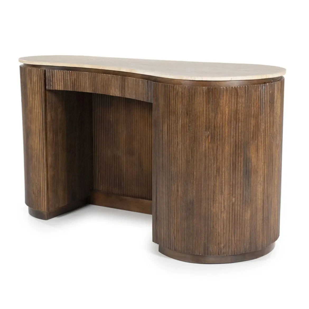 Travertin bureau met ribbel hout - Eleonora Mari