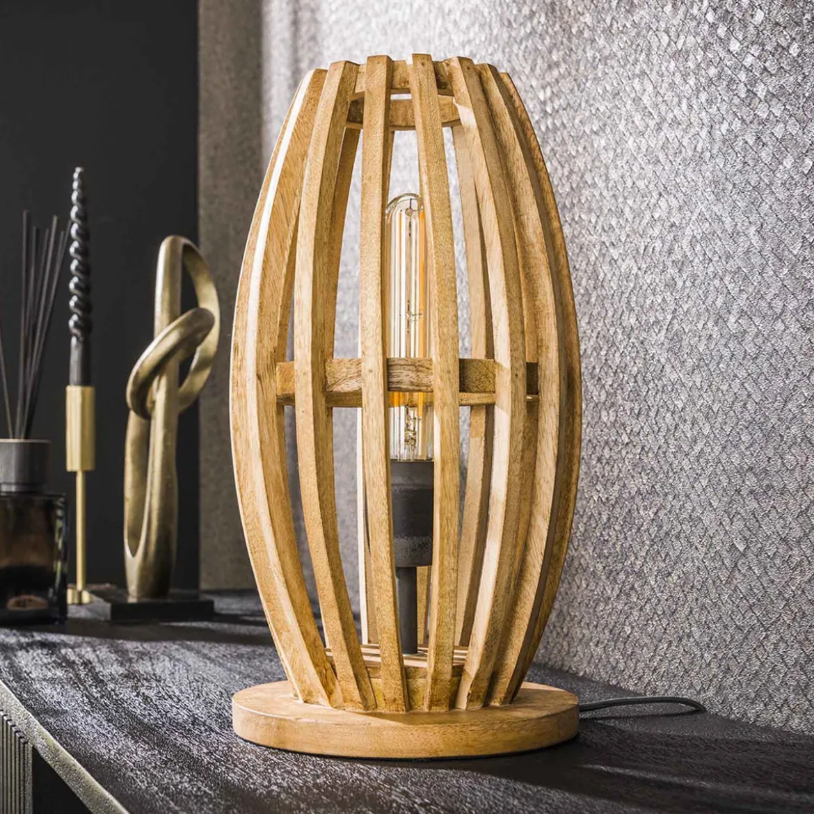 Trendy tafellamp mangohout - Santa Orbit