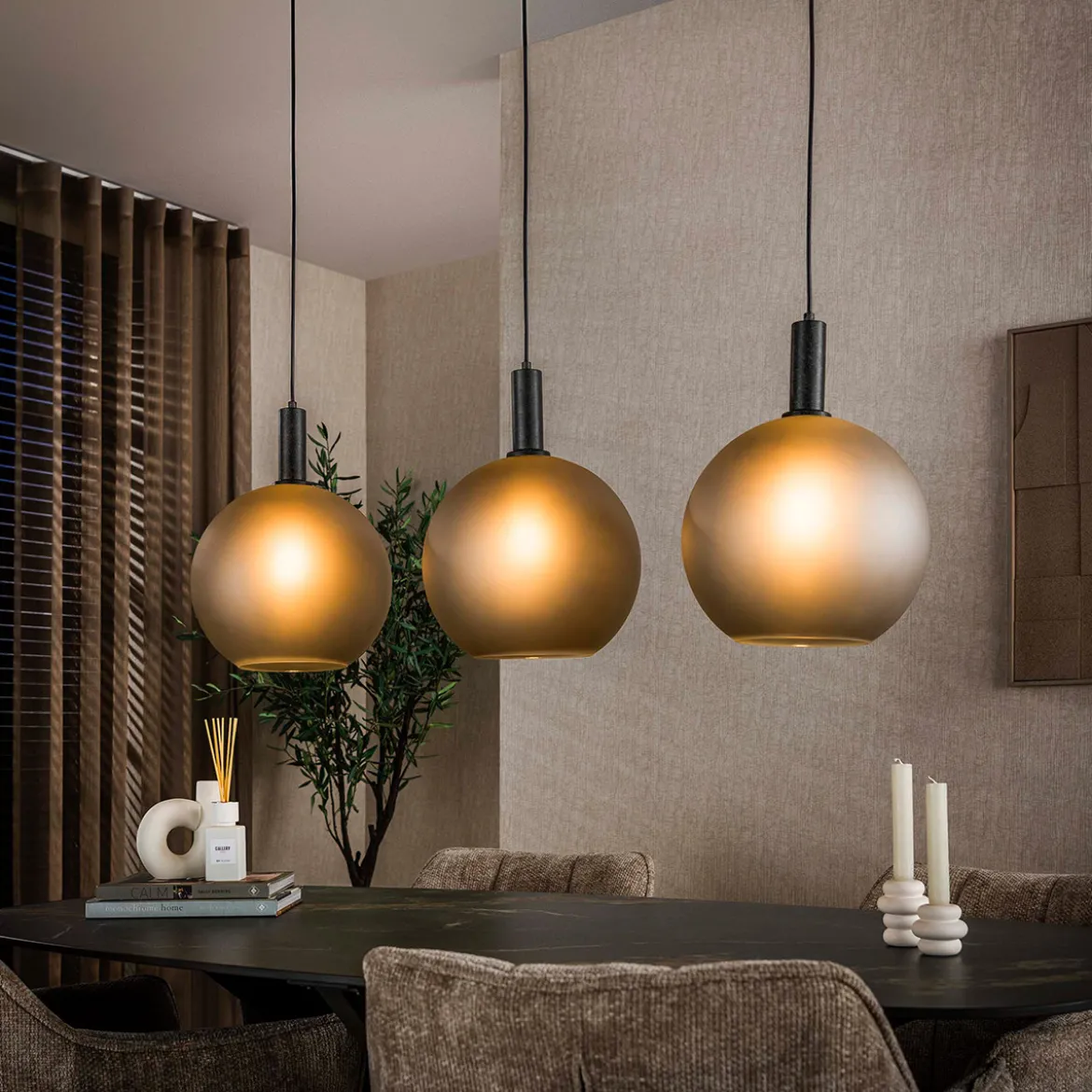 Trio matglazen hanglamp - Santa Bubble Frosted