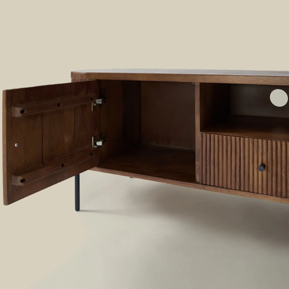 Tv-meubel 160 cm ribbel hout bruin - Bodio Mirah