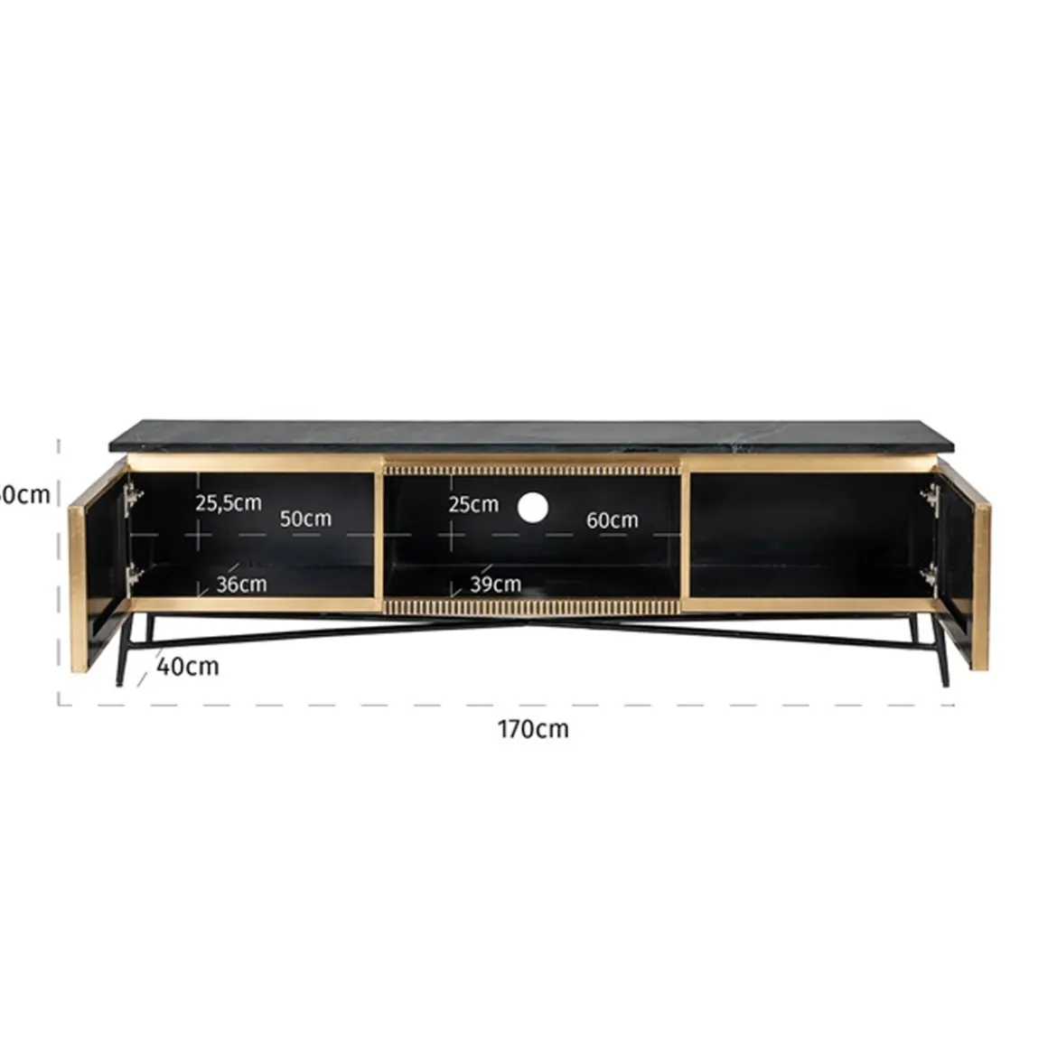 Tv-meubel messing en marmer - Richmond Interiors Ironville