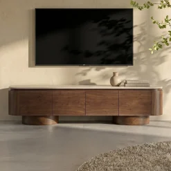 TV meubel walnoot met travertin - Bodio Sora