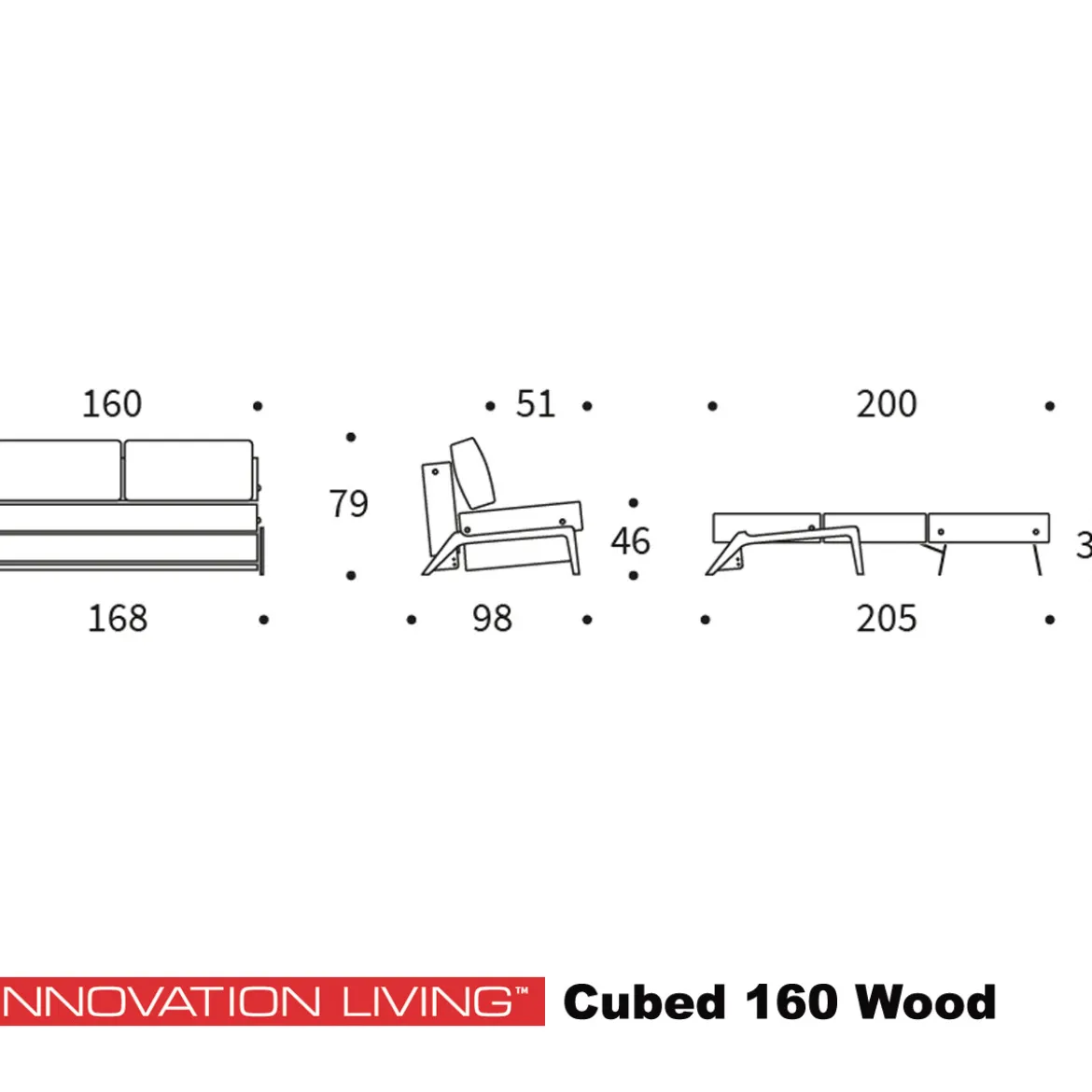 Tweepersoons slaapbank 160 - Innovation Living Cubed 160 Wood