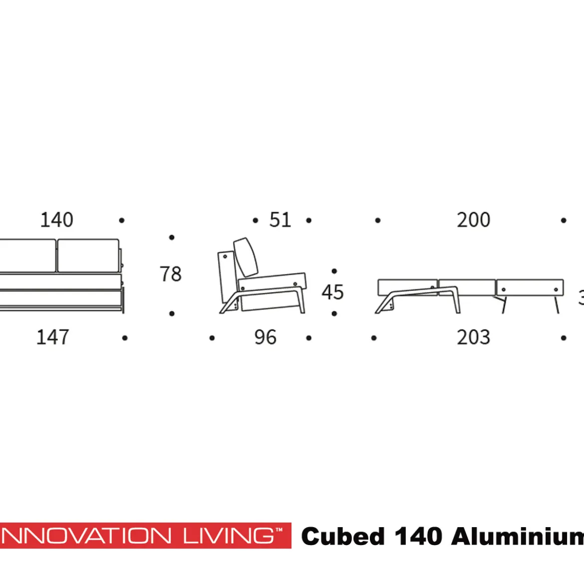 Tweepersoons slaapbank 140 - Innovation Living Cubed 140 Aluminium