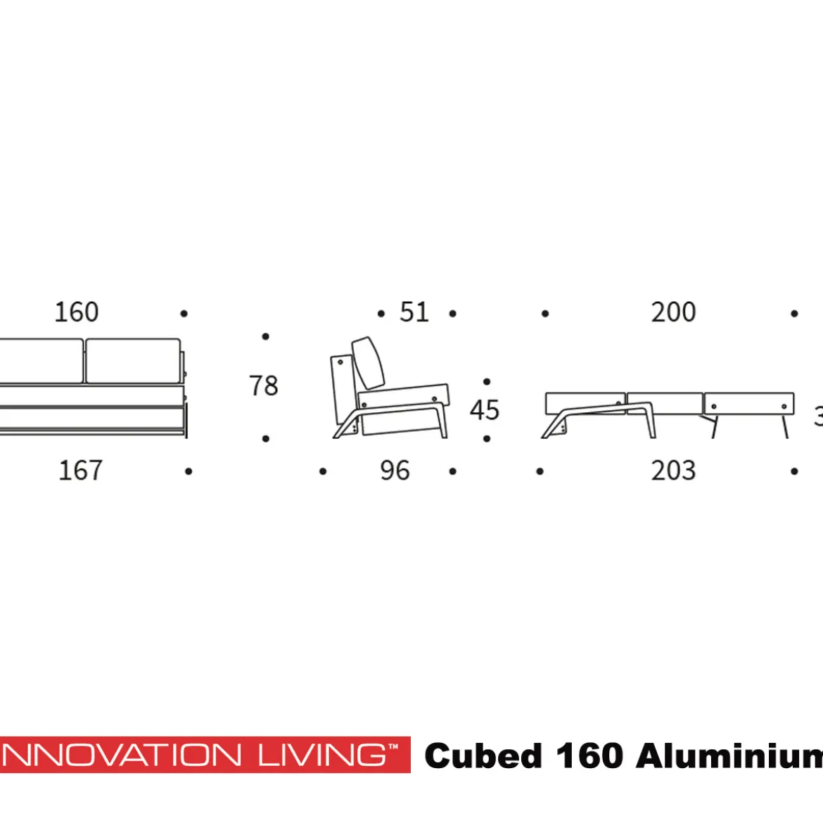 Tweepersoons slaapbank 160 - Innovation Living Cubed 160 Aluminium