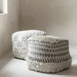 Vierkante poef beige wol - Must Living Aura
