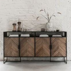 Visgraat dressoir zwart teak - DTP Home Criss Cross