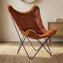 Vlinderfauteuil bont vacht terracotta - Bodio Butterfly