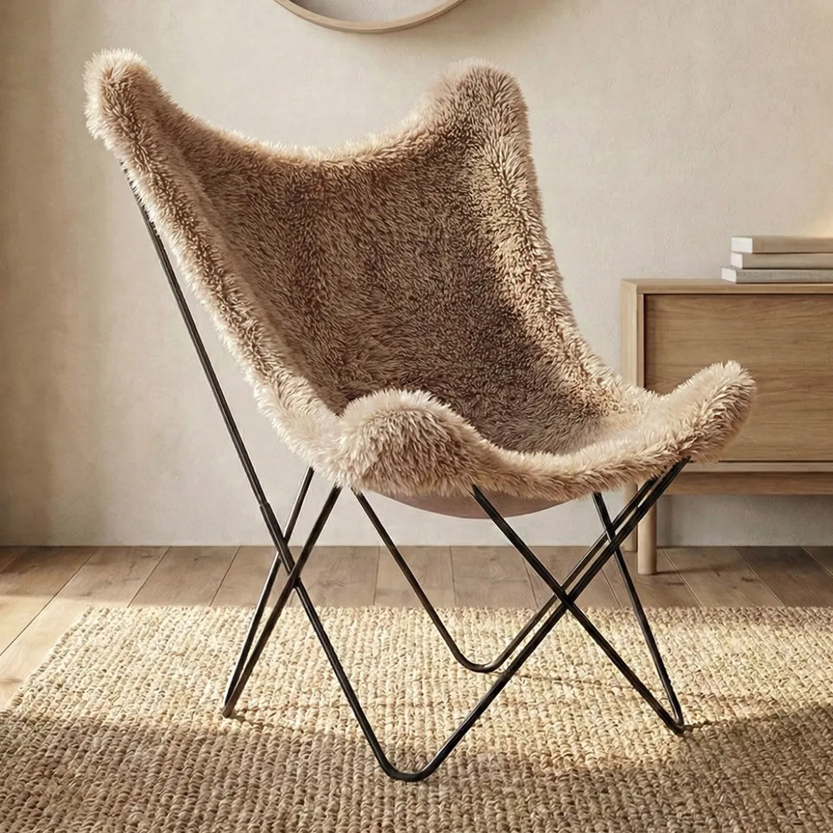 Vlinderstoel taupe bont - Bodio Butterfly