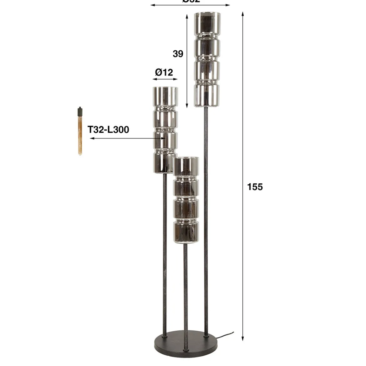 Vloerlamp getrapt glazen cyclinders - Santa Cylinder Glas