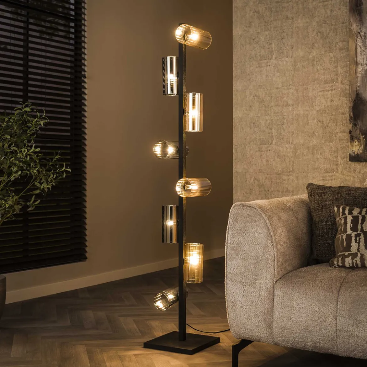 Vloerlamp 8 glazen kapjes - Santa Cylinder Mixed Glass