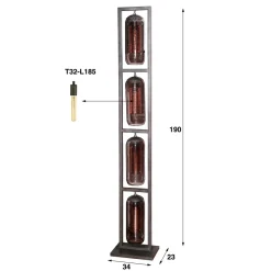 Vloerlamp 4L metaal en rookglas - Santa Tower Smoke Glass