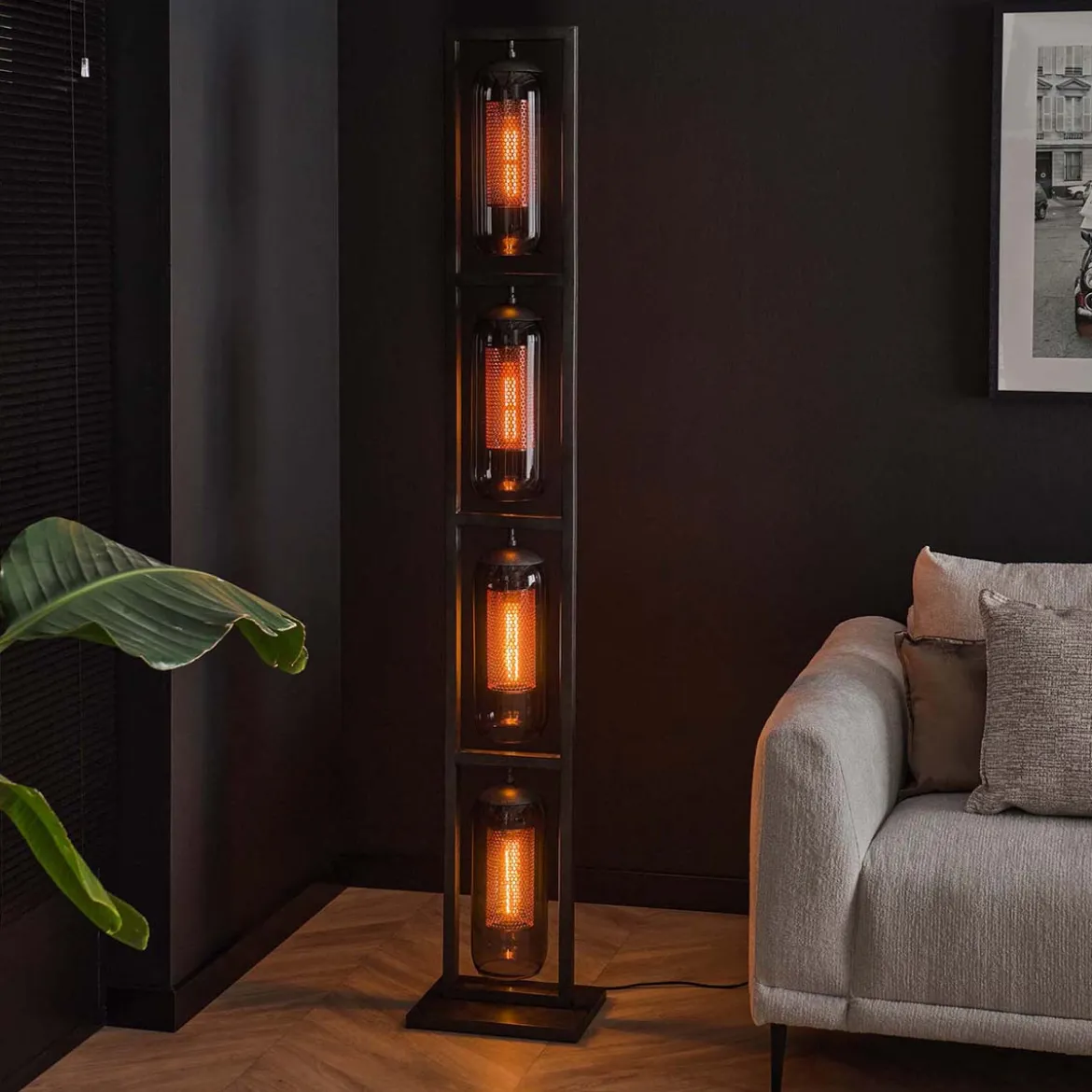 Vloerlamp 4L metaal en rookglas - Santa Tower Smoke Glass