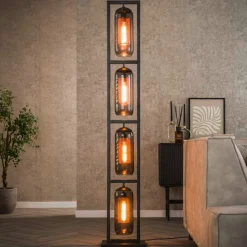 Vloerlamp 4L metaal en rookglas - Santa Tower Smoke Glass
