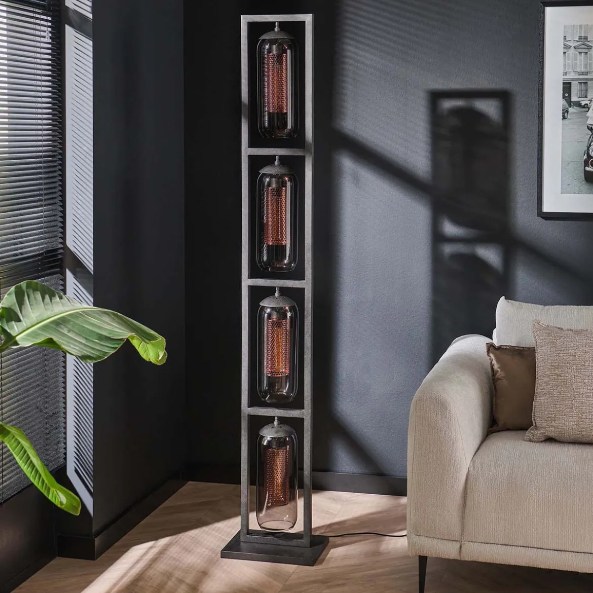 Vloerlamp 4L metaal en rookglas - Santa Tower Smoke Glass