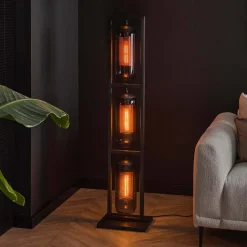 Vloerlamp 3L metaal en rookglas - Santa Tower Smoke Glass