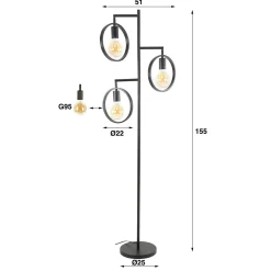 Vloerlamp met metalen ringen - Santa Ring