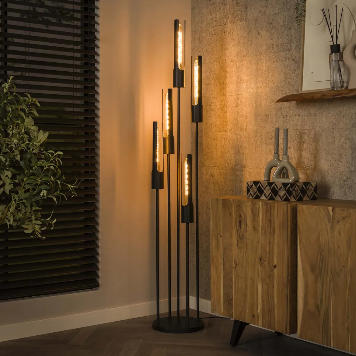 Vloerlamp zwart nikkel metaal - Santa Tube