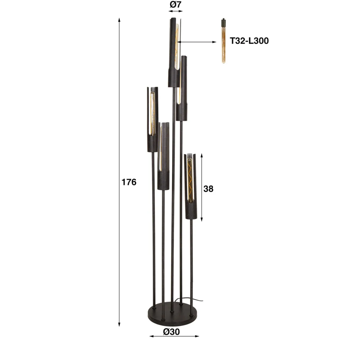 Vloerlamp zwart nikkel metaal - Santa Tube