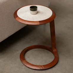 Walnoot bijzettafel met travertin - Zuiver Doppio
