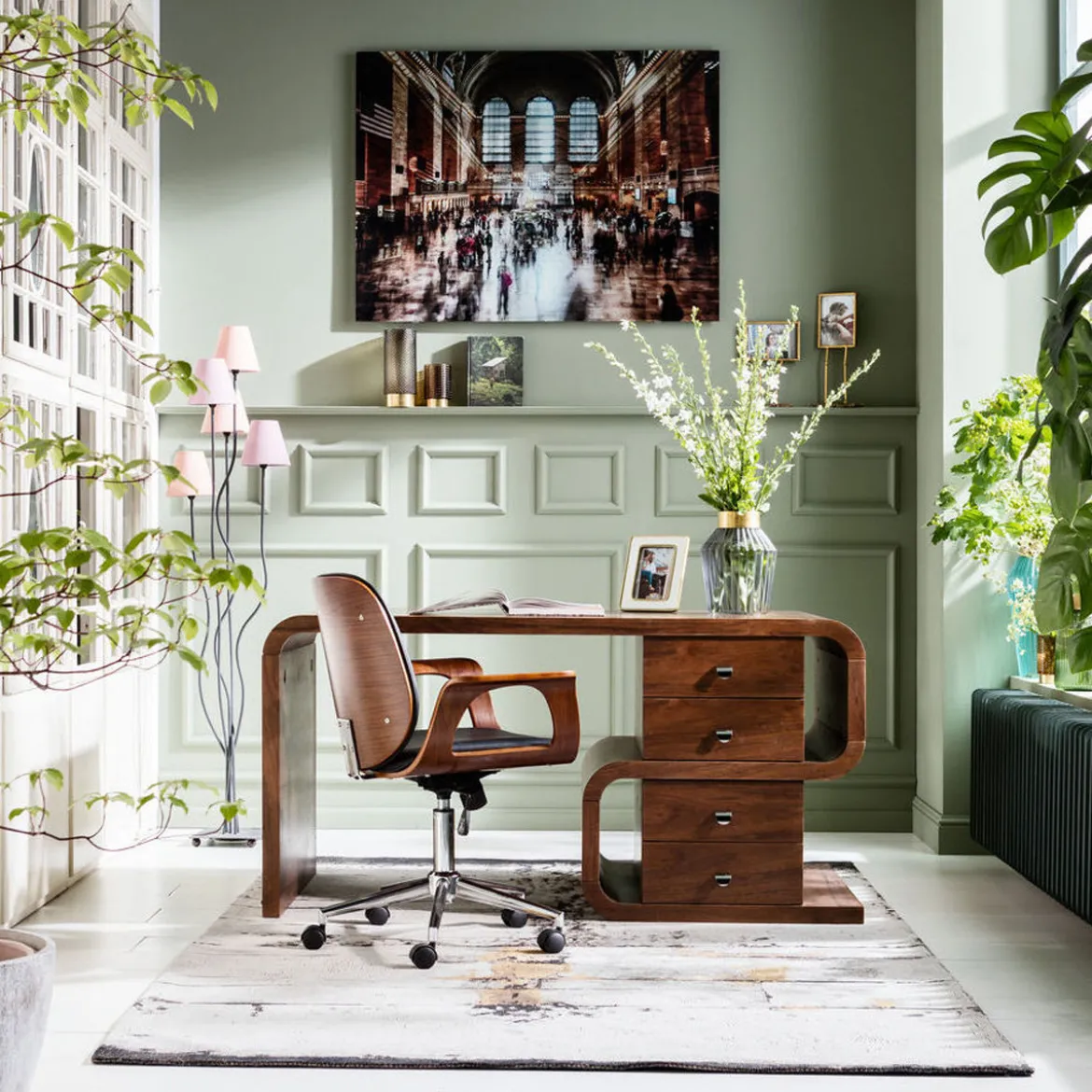 Walnoot design bureau met lades - Kare Design Snake