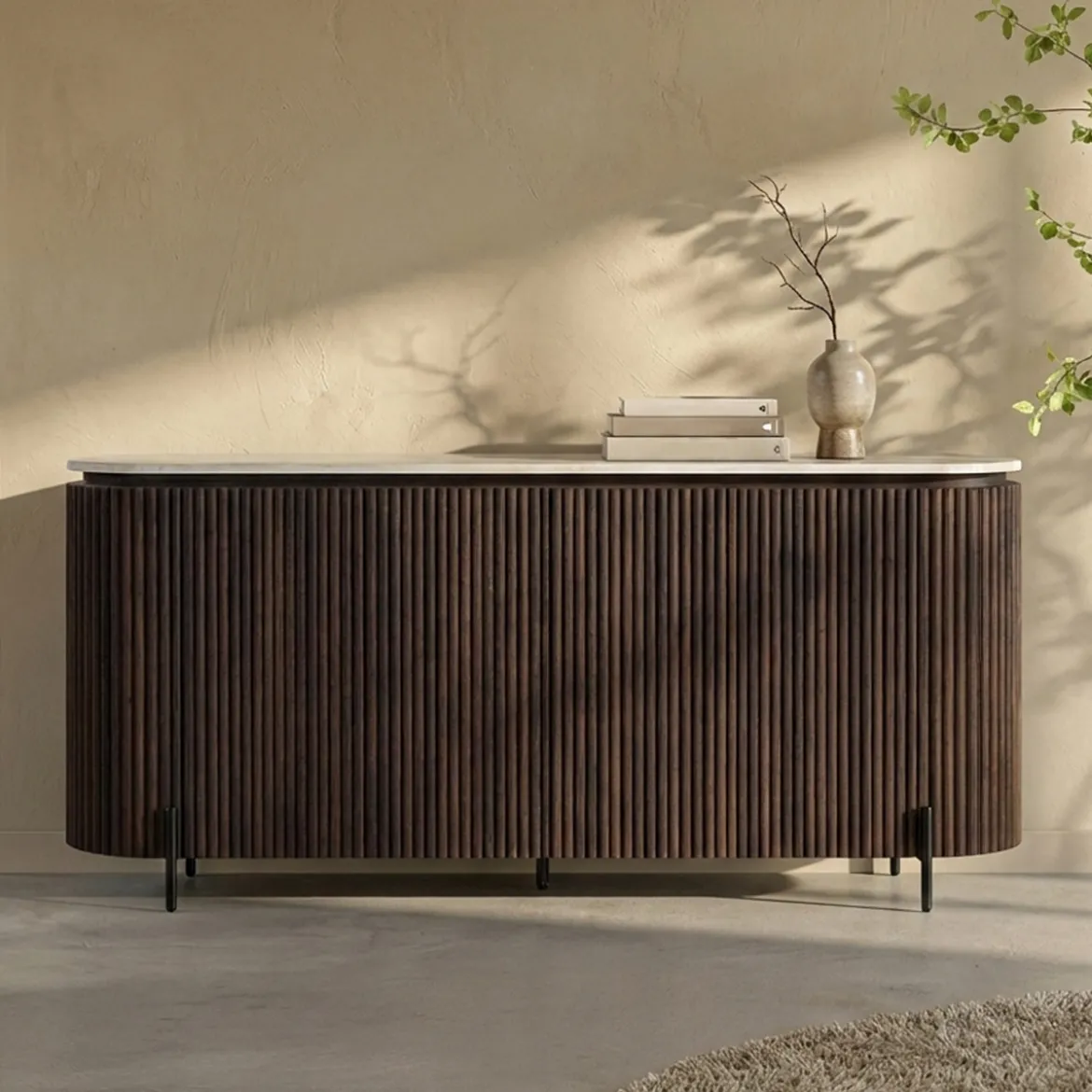 Walnoot dressoir met travertin blad - Bodio Rizza