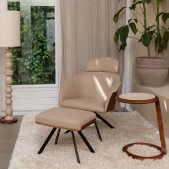 Walnoot loungestoel leatherlook - Zuiver Frie