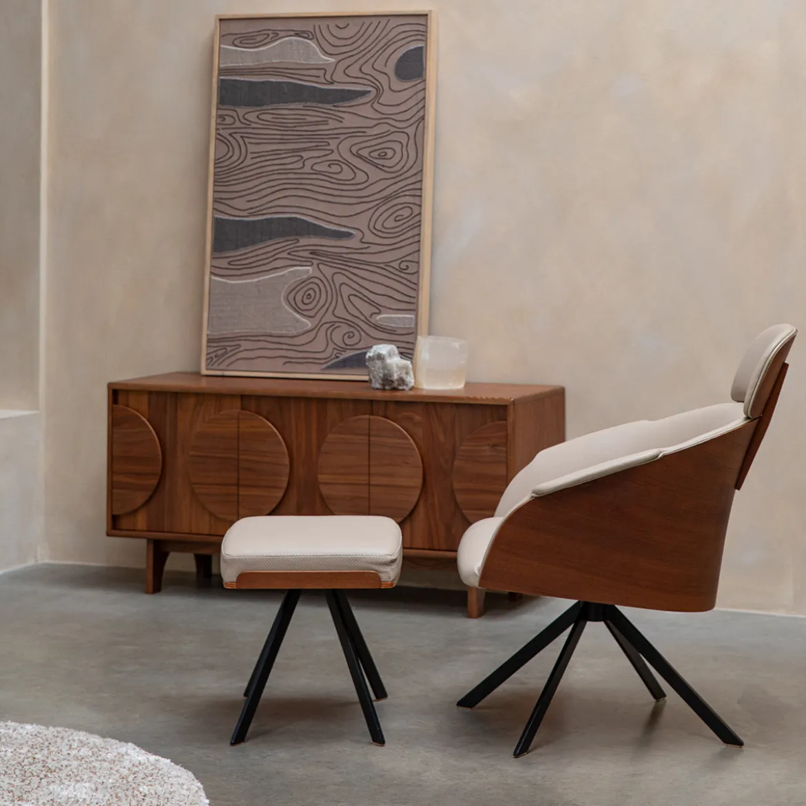 Walnoot loungestoel leatherlook - Zuiver Frie