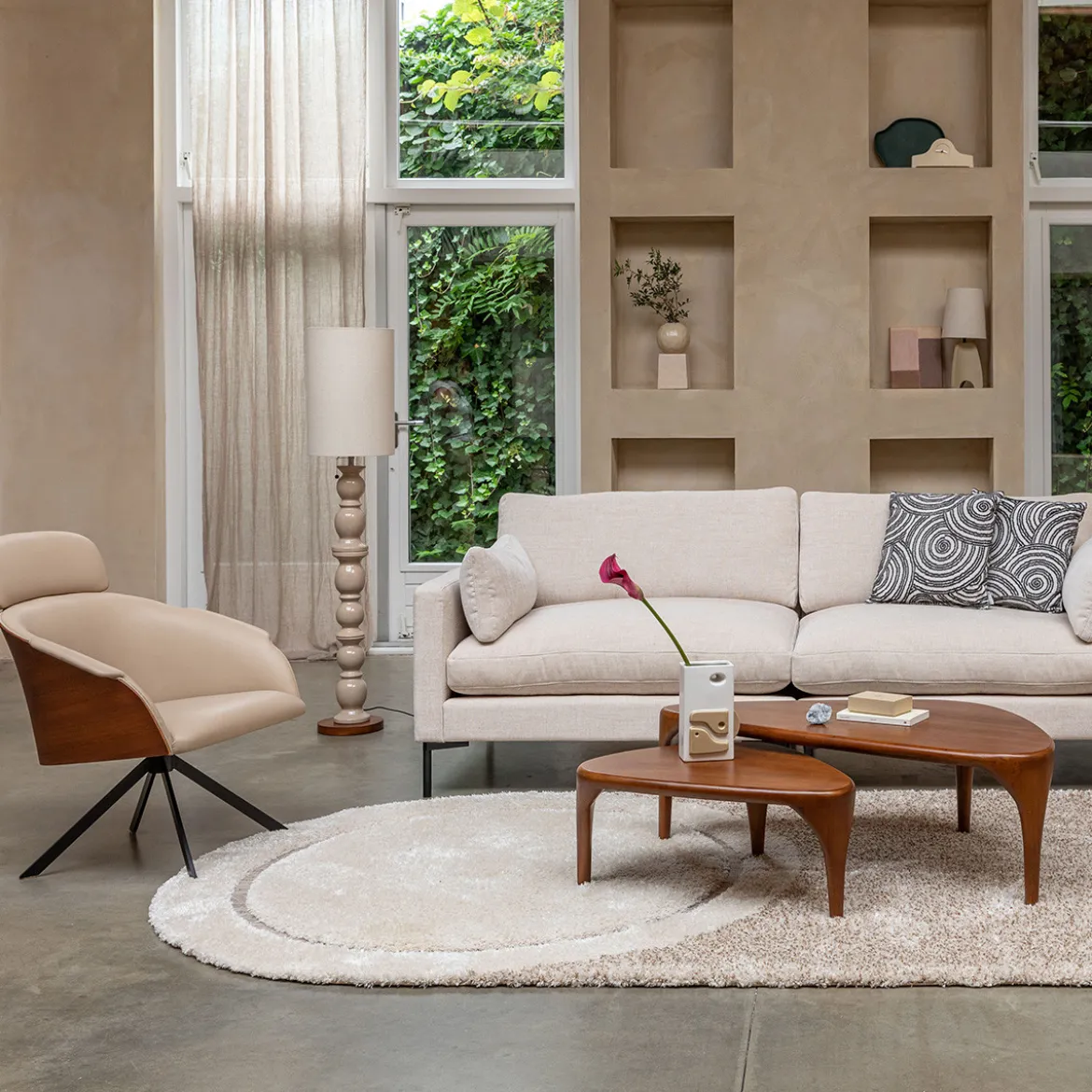 Walnoot loungestoel leatherlook - Zuiver Frie