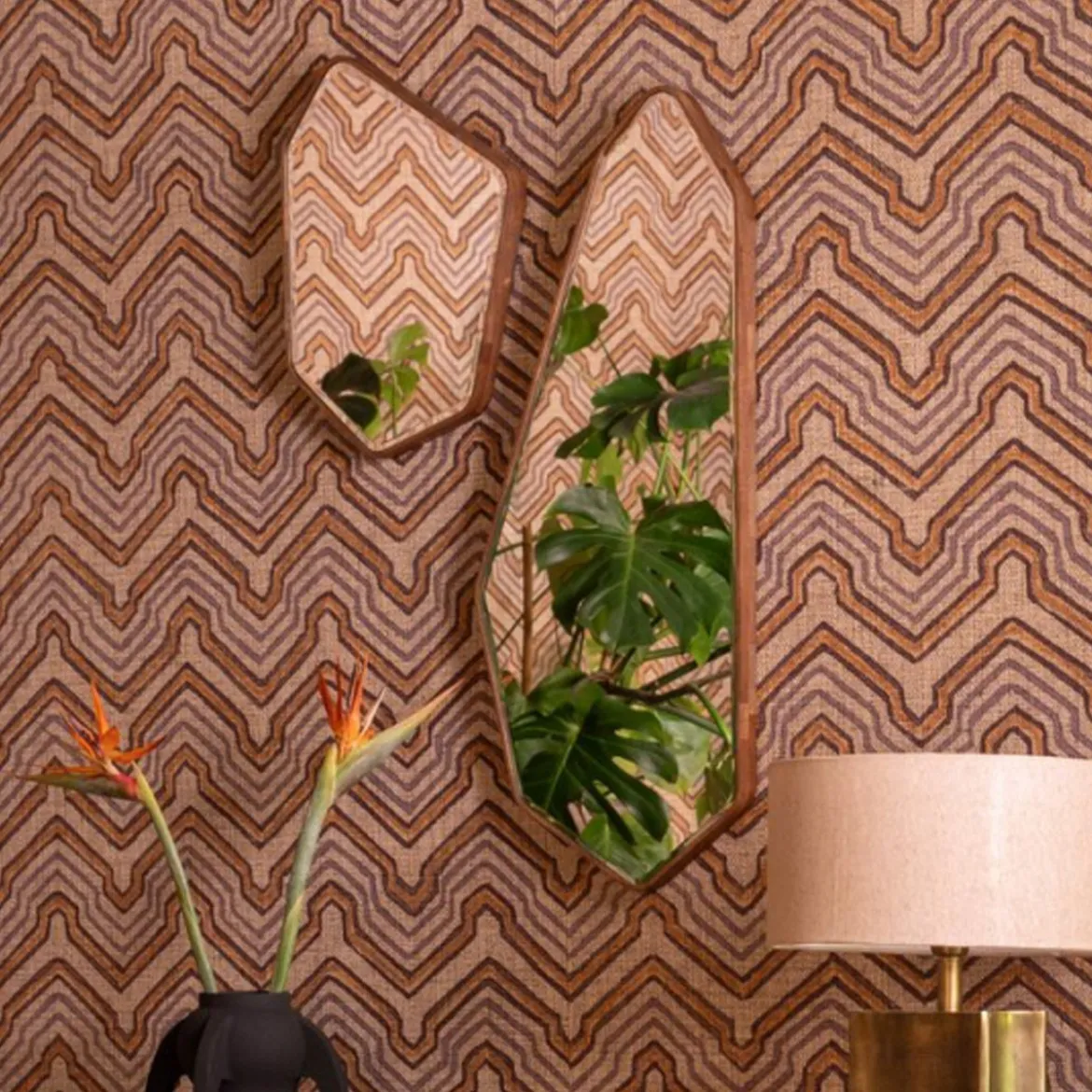 Walnoot spiegel geometrisch - Dutchbone Bryn