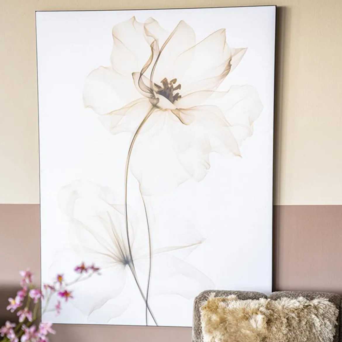 Wandkleed in frame - Urban Cotton White Flowers