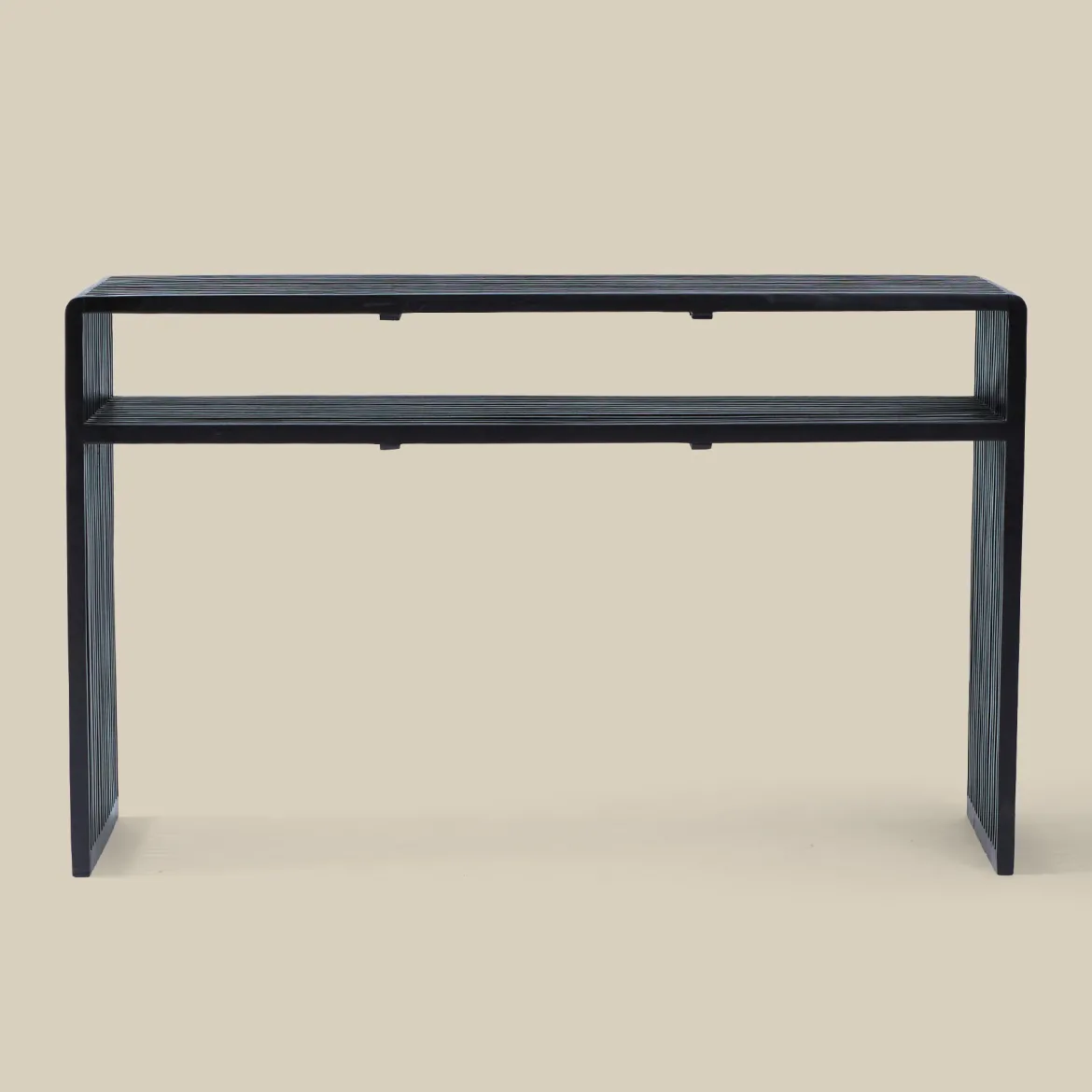 Wandtafel zwarte teak latjes - Bodio Teak Slats