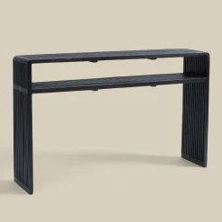 Wandtafel zwarte teak latjes - Bodio Teak Slats