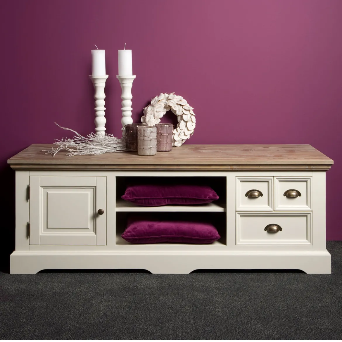 Wit tv-meubel landelijk 145 cm - Tower Living Fleur