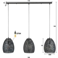 Zwart-bruine hanglamp met ovale kappen - Santa Armor