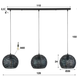 Zwart-bruine hanglamp met ronde kappen - Santa Armor