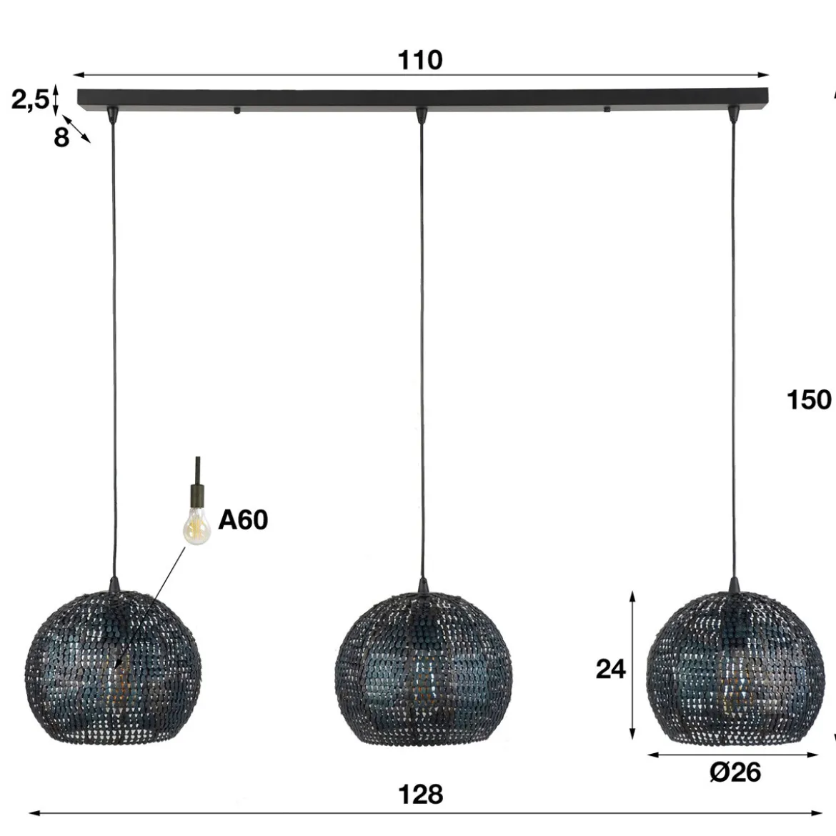Zwart-bruine hanglamp met ronde kappen - Santa Armor