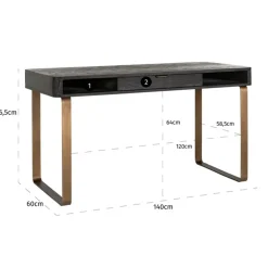Zwart bureau met visgraat - Richmond Interiors Blackbone Brass