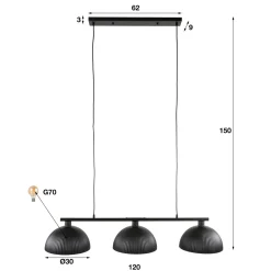 Zwarte eettafel hanglamp ribbels - Santa Ribbel