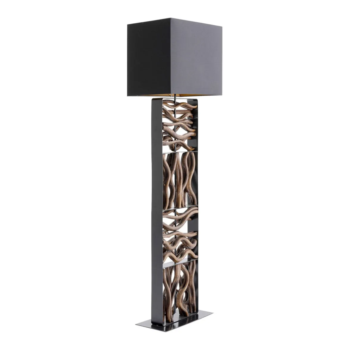 Zwarte vloerlamp met hout - Kare Design Nature Wave