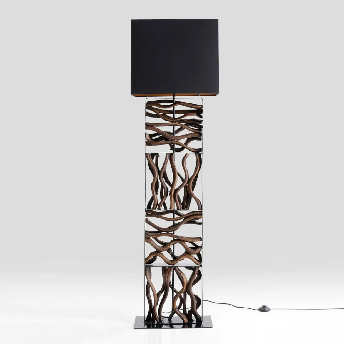 Zwarte vloerlamp met hout - Kare Design Nature Wave