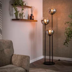 Zwarte vloerlamp met rookglas - Santa Bubble Shaded